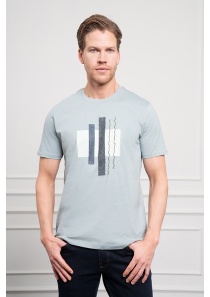 Erkek Indigo Trend Bisiklet Yaka Dinamik Fit Pamuk T-Shirt