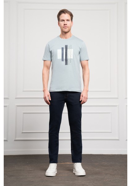 Erkek Indigo Trend Bisiklet Yaka Dinamik Fit Pamuk T-Shirt fiyatları