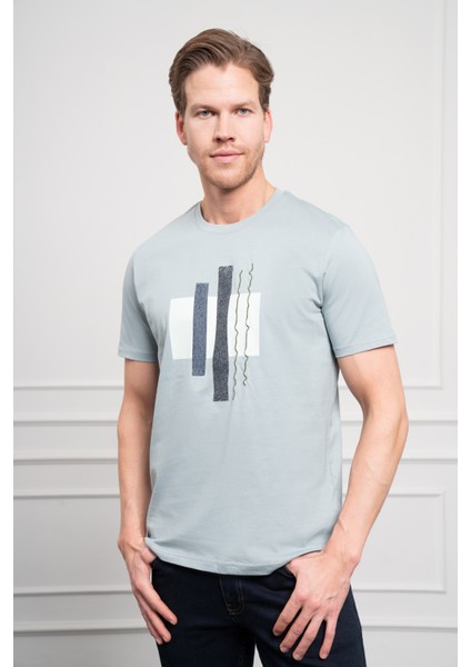 Erkek Indigo Trend Bisiklet Yaka Dinamik Fit Pamuk T-Shirt modelleri