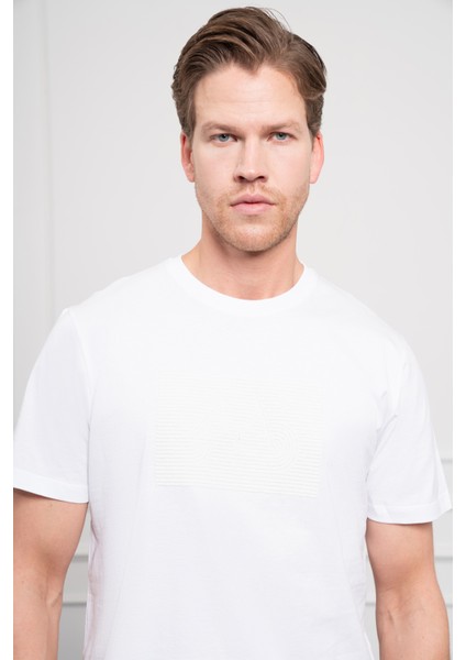 Erkek Beyaz Trend Bisiklet Yaka Dinamik Fit Pamuk T-Shirt indirimleri