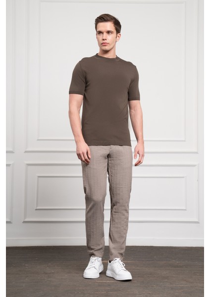 Erkek Haki Trend Bisiklet Yaka Dynamic Fit Rahat Kesim Rayon T-Shirt fiyatları