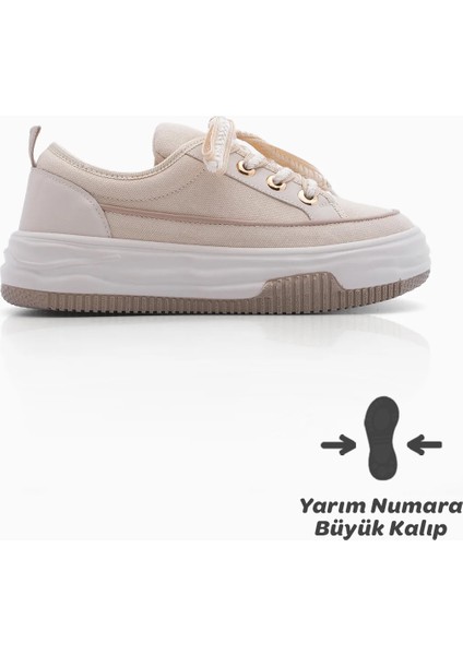 Kadın Sneaker Spor Ayakkabı Keten Kumaş Bağcıklı Hesna modelleri