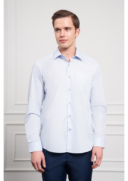 Erkek A. Mavi Basic Regular Fit Sert Yaka Cepli Gömlek