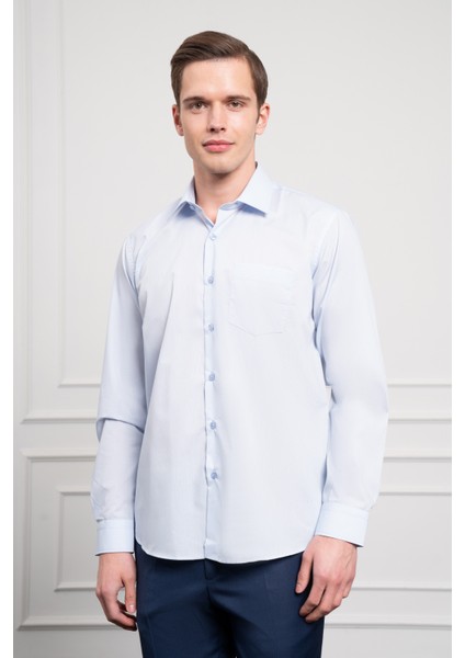 Erkek A. Mavi Basic Regular Fit Sert Yaka Cepli Gömlek modelleri
