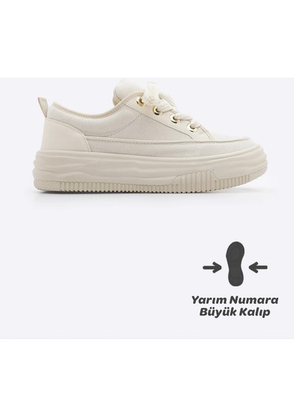 Kadın Yüksek Taban Sneaker Keten Kumaş Bağcıklı Spor Ayakkabı Hesna modelleri
