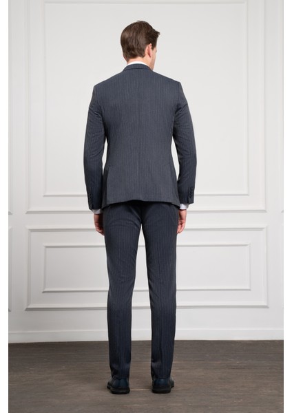 Erkek Lacivert Trend Slim Fit Dar Kesim Sivri Yaka Kruvaze Takım Elbise indirimleri