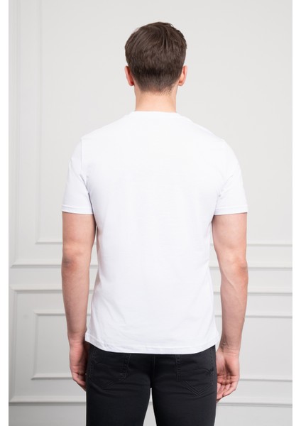 Erkek Beyaz Basic Bisiklet Yaka Dynamic Fit Pamuk T-Shirt indirimleri