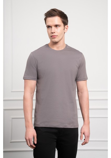 Erkek Antrasit Basic Bisiklet Yaka Dynamic Fit Pamuk T-Shirt modelleri