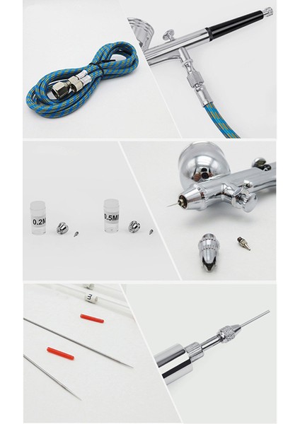 Airbrush Seti 0.5mm Sıvı Uçları Iğneler Nozullar ve Hortum Adaptörü (Yurt Dışından)