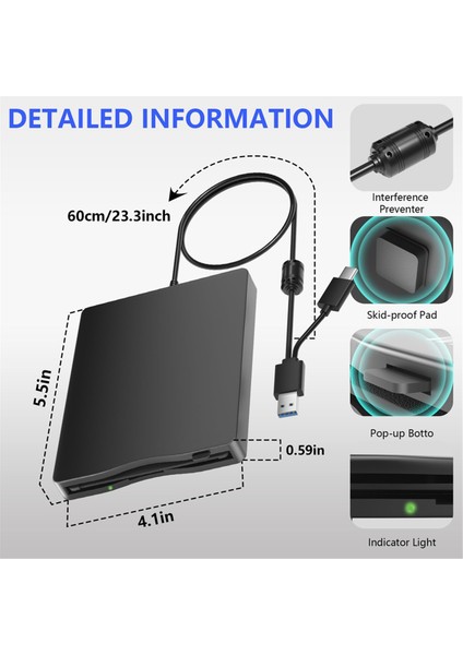 USB Type-C'li 3,5 Inç Harici Disket Sürücüsü (Yurt Dışından)