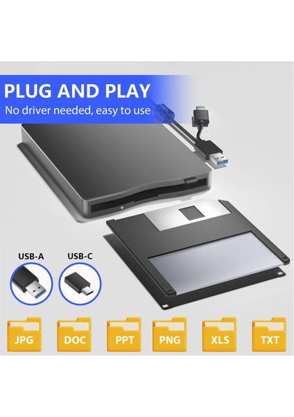 USB Type-C'li 3,5 Inç Harici Disket Sürücüsü (Yurt Dışından)