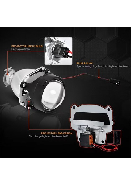 2.5 Inç Araba Far Işığı H1 Xenon Lamba Evrensel Araba LED Far Uzun ve Kısa Far Işığı Siyah Rhd (Yurt Dışından)