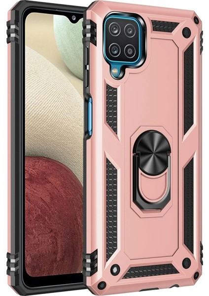 Samsung Galaxy A12 Kılıf Sofya Yüzüklü Silikon Kapak - Rose Bstmy