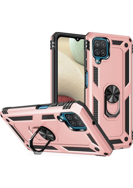 Samsung Galaxy A12 Kılıf Sofya Yüzüklü Silikon Kapak - Rose Bstmy