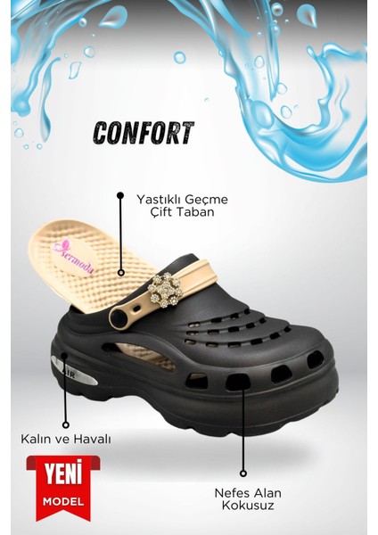 Yüksek Çift Taban Taşlı Deniz Havuz Sabo Doktor Hemşire Hastane Comfort Günlük Kadın Terlik Siyah Vizon indirimleri