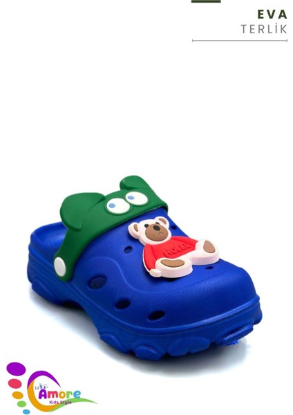 Gözlük Desen Ayıcıklı Eva Çocuk Plaj Havuz Terlik Sabo Terlik Mavi Kırmızı modelleri