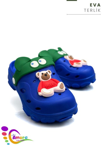 Gözlük Desen Ayıcıklı Eva Çocuk Plaj Havuz Terlik Sabo Terlik Mavi Kırmızı indirimleri
