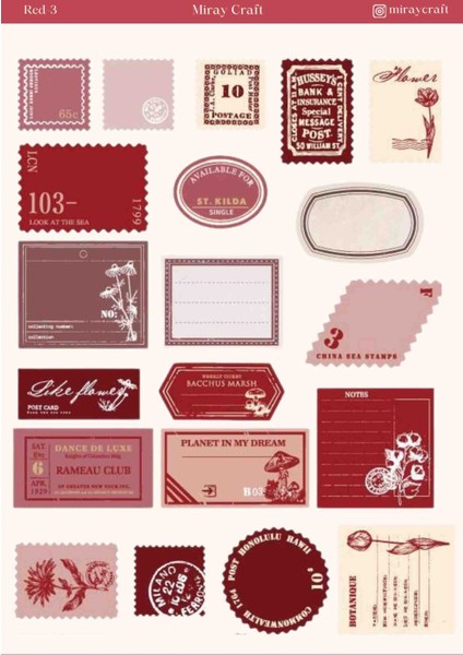 4 Adet Kırmızı Renk Temalı Sticker Seti – 12X17 cm Boyutlarında | Scrapbook, Bullet Journal, Planlayıcı ve Ajanda Için Özel Tasarım