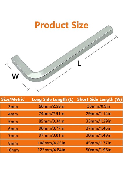 7 Adet Kare Anahtar Seti L Şekilli Kare Anahtar Takımı 3-10MM (Yurt Dışından)