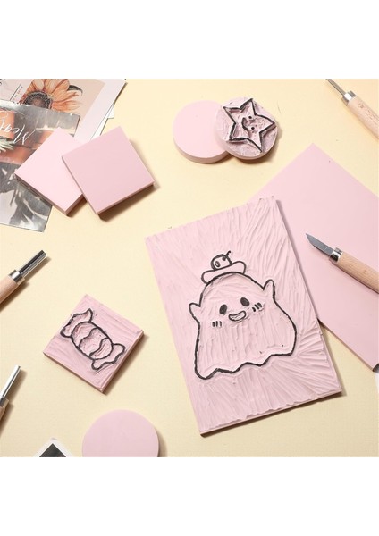 18 Adet Kauçuk Damga Oyma Blokları Pembe Yumuşak Linolyum Blokları (Yurt Dışından)