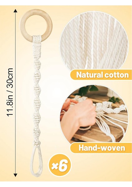 6'lı Paket Bitki Askı Uzatıcı Ahşap Halka El Dokuma Çiçek Saksısı (Yurt Dışından)