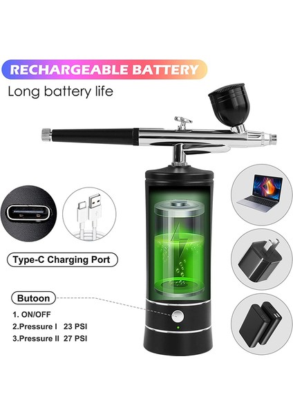 Hava Fırçası Tırnak Oksijen Enjektörü Mini Hava Kompresörü Takımı, Siyah (Yurt Dışından) fiyatları