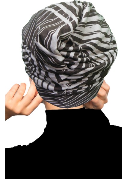 Zebra Luxe Desenli Çapraz ve Bant Detaylı Astarlı Hazır Türban Tesettür Havuz Bonesi indirimleri