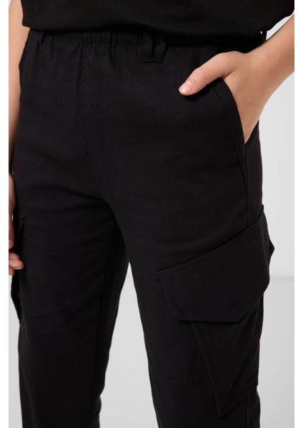 Siyah Standart Fit Dokuma Hafif Esnek Chino Erkek Çocuk Pantolon - 11271