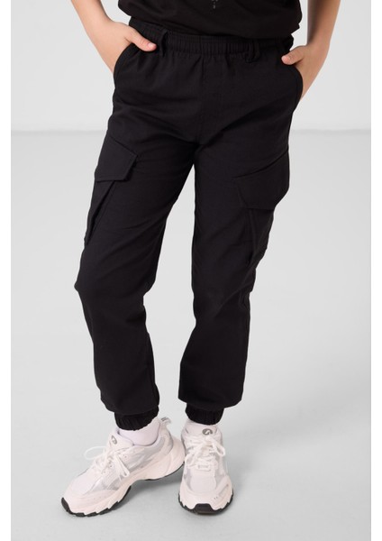 Siyah Standart Fit Dokuma Hafif Esnek Chino Erkek Çocuk Pantolon - 11271