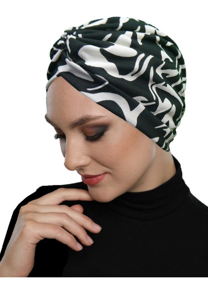 Gölge Dansı Desenli Çapraz ve Bant Detaylı Astarlı Hazır Türban Tesettür Havuz Bonesi fiyatları