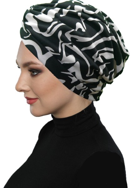 Gölge Dansı Desenli Çapraz ve Bant Detaylı Astarlı Hazır Türban Tesettür Havuz Bonesi fırsatları