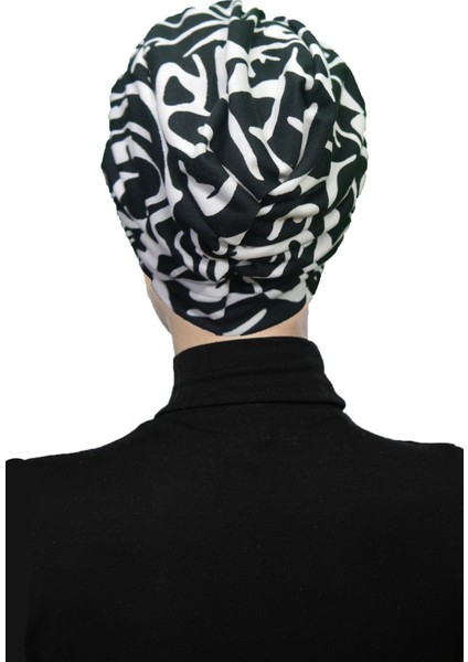 Gölge Dansı Desenli Çapraz ve Bant Detaylı Astarlı Hazır Türban Tesettür Havuz Bonesi indirimleri