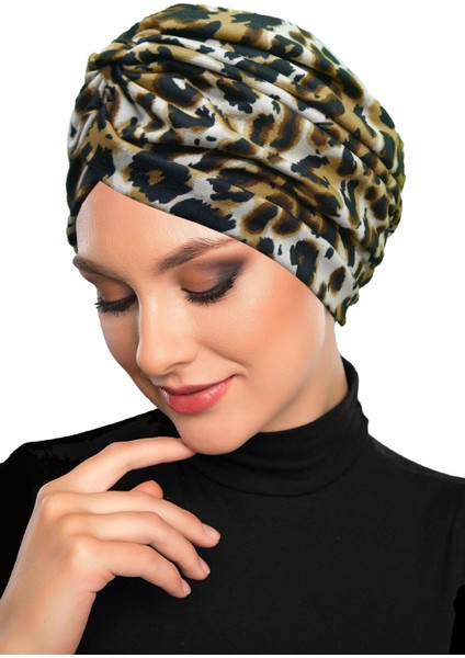 Savanna Chic Desenli Çapraz ve Bant Detaylı Astarlı Hazır Türban Tesettür Havuz Bonesi modelleri