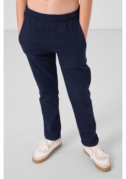 Lacivert Standart Fit Dokuma Hafif Esnek Chino Erkek Çocuk Pantolon - 11272