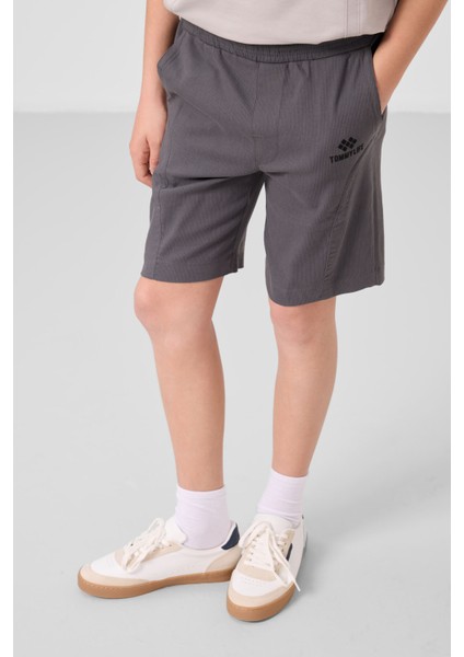 Taş-Antrasit Pamuklu Oversize Fit Dokuma Hafif Esnek Chino Erkek Çocuk Şort Takım - 11276