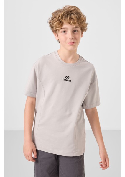 Taş-Antrasit Pamuklu Oversize Fit Dokuma Hafif Esnek Chino Erkek Çocuk Şort Takım - 11276