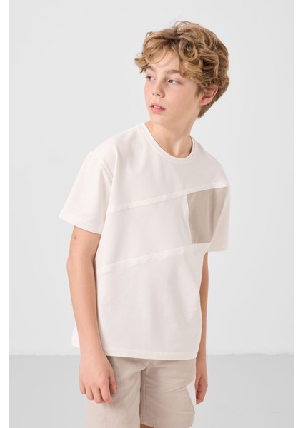 Ekru-Taş Pamuklu Oversize Fit Dokuma Hafif Esnek Chino Erkek Çocuk Şort Takım - 11275