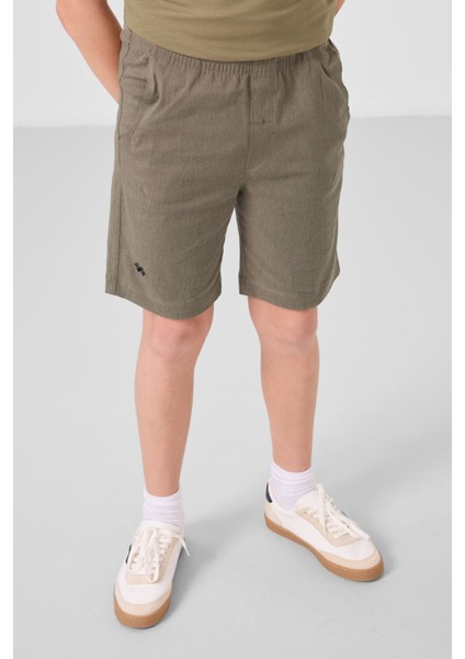 Koyu Bej-Camel Pamuklu Oversize Fit Dokuma Hafif Esnek Chino Erkek Çocuk Şort Takım - 11277