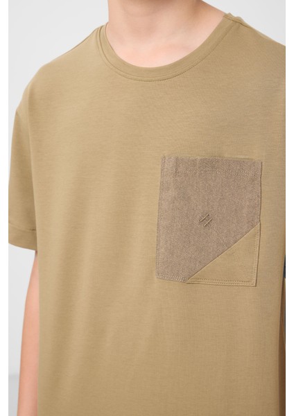 Koyu Bej-Camel Pamuklu Oversize Fit Dokuma Hafif Esnek Chino Erkek Çocuk Şort Takım - 11278
