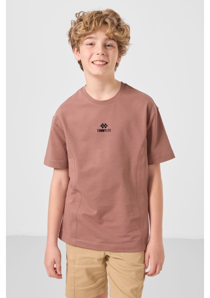 Tarçın-Koyu Bej Pamuklu Oversize Fit Dokuma Hafif Esnek Chino Erkek Çocuk Şort Takım - 11276