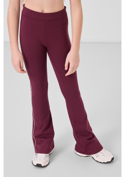 Bej-Bordo Pamuklu O Yaka Standart Fit Basic Ispanyol Paça Kız Çocuk Tayt Takım - 75192