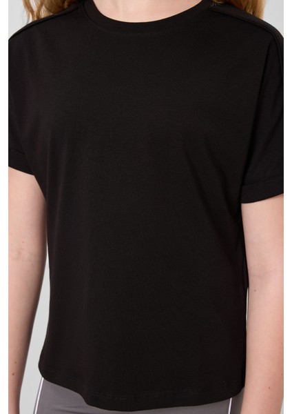Siyah Pamuklu O Yaka Oversize Fit Basic Kız Çocuk T-Shirt - 75182 fırsatları