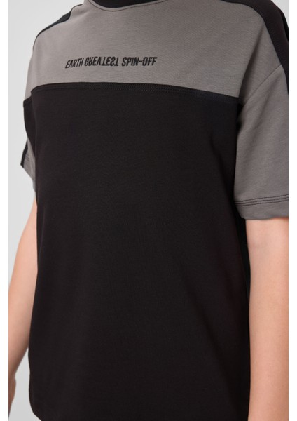 Siyah Pamuklu Yumuşak Dokulu Oversize Fit Baskılı Erkek Çocuk T-Shirt - 11290 modelleri