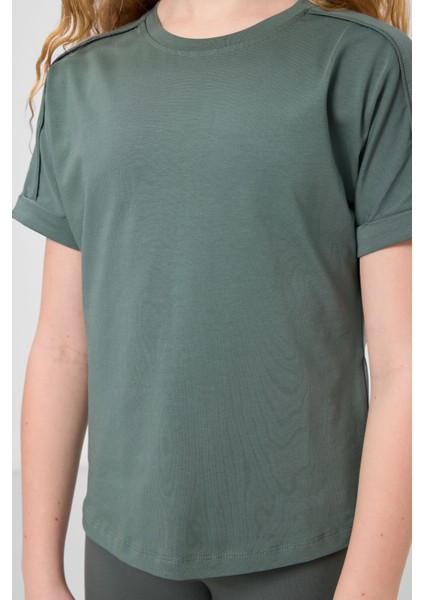 Açık Yeşil Pamuklu O Yaka Oversize Fit Basic Kız Çocuk T-Shirt - 75182