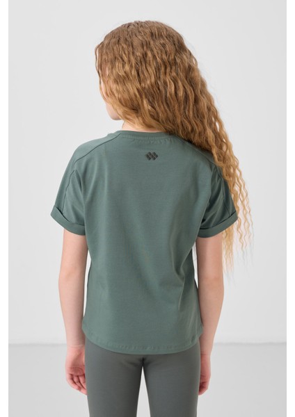 Açık Yeşil Pamuklu O Yaka Oversize Fit Basic Kız Çocuk T-Shirt - 75182
