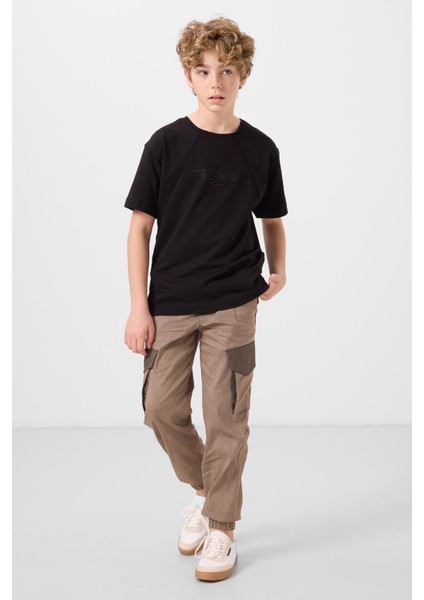 Siyah Pamuklu Yumuşak Dokulu Oversize Baskılı Erkek Çocuk T-Shirt - 11285