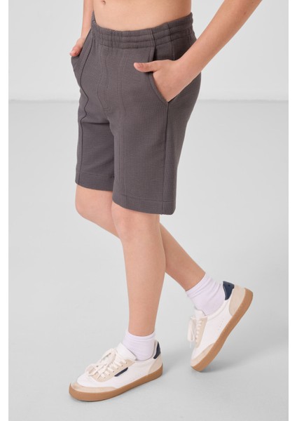 Koyu Gri Pamuklu Yumuşak Dokulu Standart Fit Basic Erkek Çocuk Şort - 11289