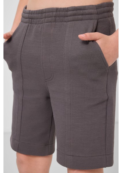 Koyu Gri Pamuklu Yumuşak Dokulu Standart Fit Basic Erkek Çocuk Şort - 11289
