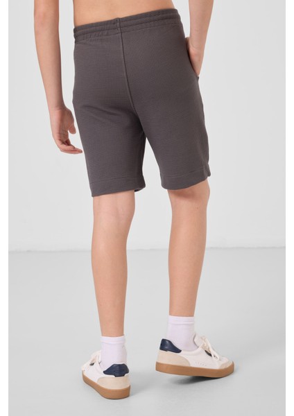 Koyu Gri Pamuklu Yumuşak Dokulu Standart Fit Basic Erkek Çocuk Şort - 11289