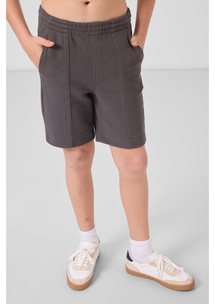 Koyu Gri Pamuklu Yumuşak Dokulu Standart Fit Basic Erkek Çocuk Şort - 11289